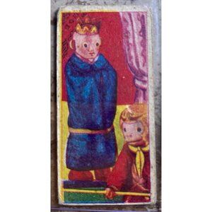 Vintage Japanese Matchbox Label With Colorful King & Child Illustration